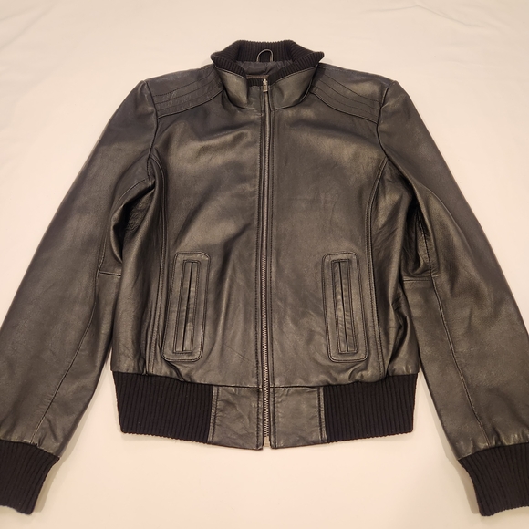 Mossimo Supply Co. Black Faux Leather Bomber Jacket - Picture 1 of 4